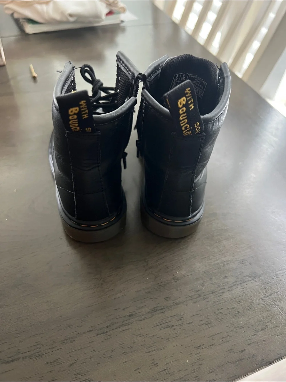 Dr. Martens Black Leather Lace-Up Ankle Boots with Yellow Stitching